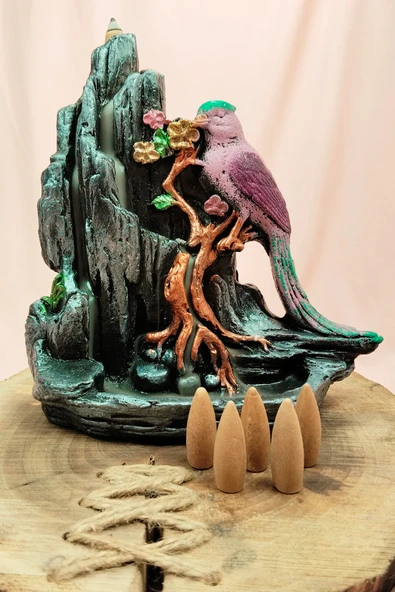 Buyuk Boy Kuş Figürlü Biblo Model Geri Akış Şelale Tütsülük 5 Adet Koni Hediye ürün görseli