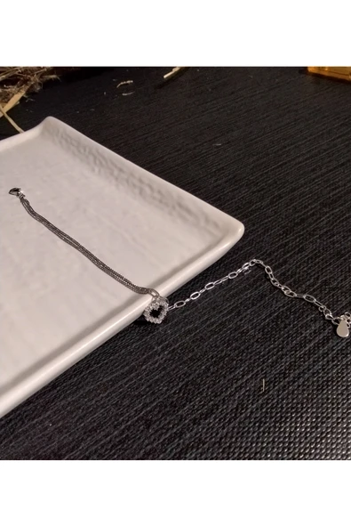 925 Ayar Gümüş Kalp Model Halhal- Gümüş Renk - Şık Tasarım - Resim 3