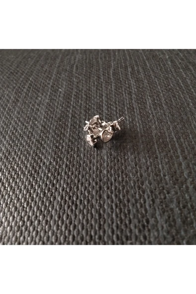 925 Ayar Gümüş Zirkon Taşlı Kalp Model Kadın/Genç/Çocuk Model Küpe- Beyaz Renk / 4mm ürün görseli 1