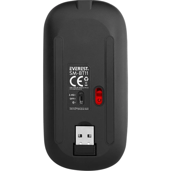 SM-BT11 Usb Siyah 2in1 Bluetooth ve 2.4GHz Şarj Edilebilir Kablosuz Mouse - Resim 8