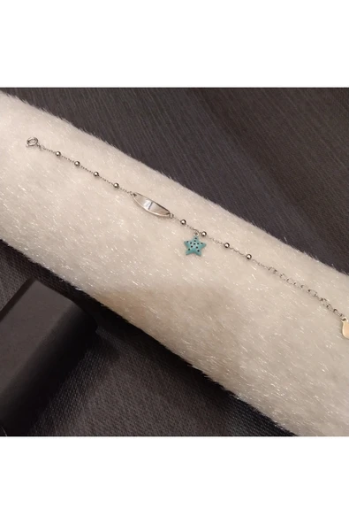 925 Ayar Gümüş Kırmızı Benekli Çocuk Bilekliği- İsim yazdırılabilir. 12 (+4) cm - 1mm - Resim 3