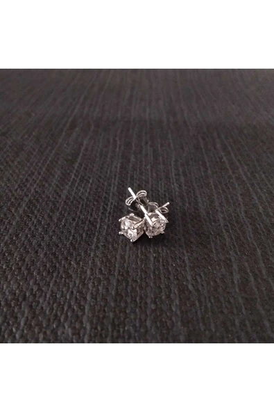 925 Ayar Gümüş Zirkon Taşlı Kare Model Çocuk/Genç/Kadın Küpesi-(En 2mm) - Resim 2
