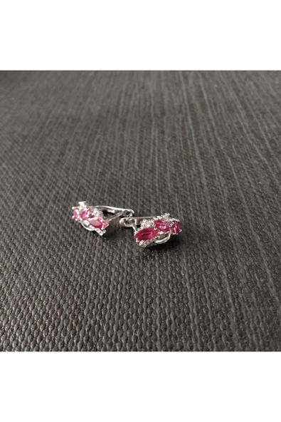 925 Ayar Gümüş Kadınlar İçin Özel Tasarım Küpe - Sade ve Şık - Kırmızı detaylı Model - Resim 2