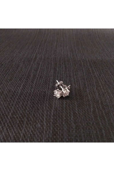 925 Ayar Gümüş Zirkon Taşlı Kare Model Çocuk/Genç/Kadın Küpesi-(En 3mm) - Resim 2