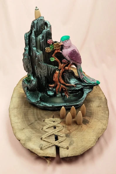 Buyuk Boy Kuş Figürlü Biblo Model Geri Akış Şelale Tütsülük 5 Adet Koni Hediye - Resim 3