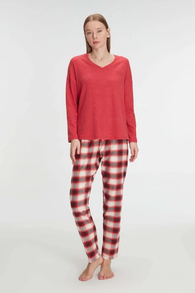 MDB MdbShop Pamuklu Kışlık Kare Desenli Uzun Kol Pijama Takımı ürün görseli 1