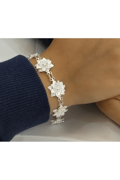 Gümüş Telkari Çiçek Model Bileklik - 925 Ayar-model2 ürün görseli 1