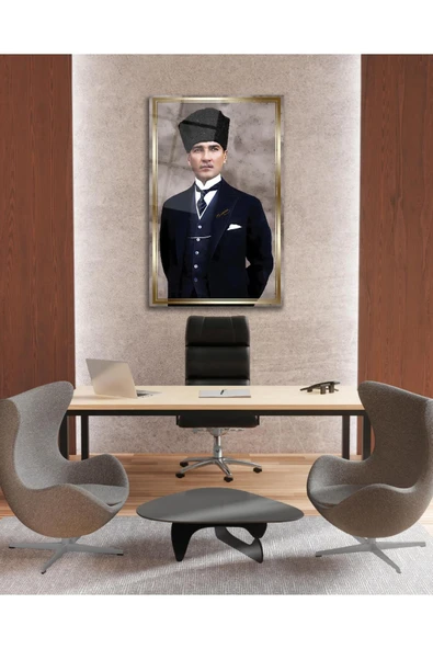 Atatürk Portre Cam Tablo Modern Ev Ofis Salon Hediyelik Büyük Tablo Duvar Dekoru - Resim 2