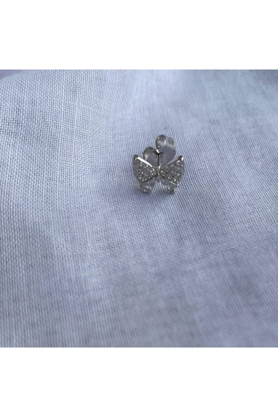 925 Ayar Gümüş Zirkon Taşlı Kurdele Model Çocuk/Genç/Yetişkin Kadın Küpesi -Şık Tasarım - Resim 3