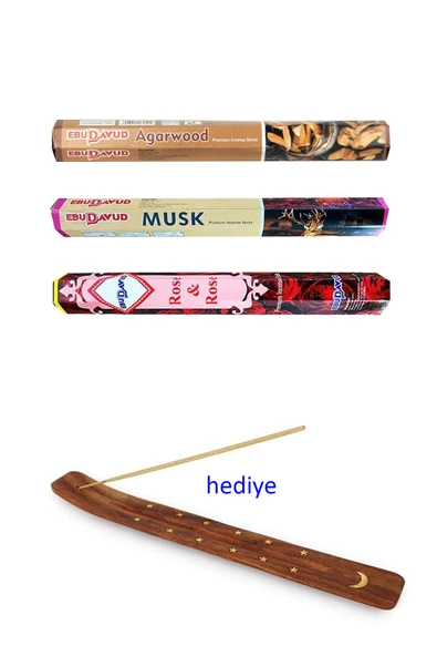 3 Paket 20 Çubuklu Tütsü Musk - Wood - Red Rose - Kayık Hediyeli ürün görseli