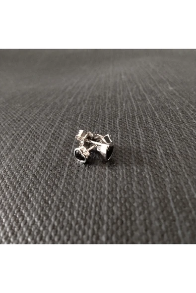 925 Ayar Gümüş Zirkon Taşlı Kalp Model Kadın/Genç/Çocuk Model Küpe- Siyahl Renk / 4mm ürün görseli 1