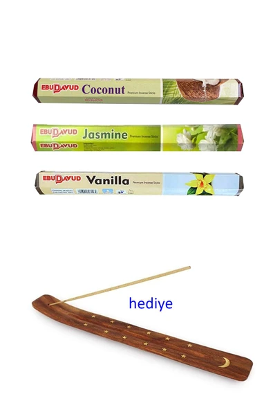 3 Paket 20 Çubuklu Tütsü Jasmine - Coconut - Vanilla - Kayık Hediyeli ürün görseli