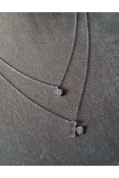 925 Ayar Gümüş Çift Zincir 3 Yaprak Şans Yoncası Model Genç/Yetişkin Kadın Kolyesi ürün görseli 1