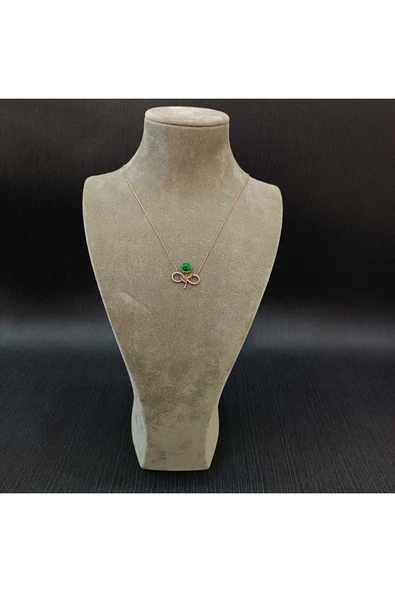 925 ayar gümüş sonsuzluk tema yeşil gül modelli harika tasarım altın kaplama kolye - Resim 3