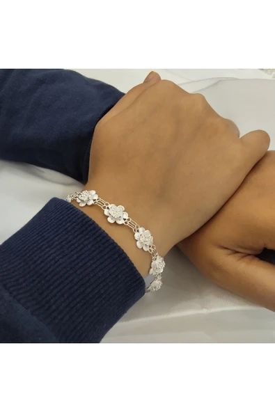 Gümüş Telkari Çiçek Model Bileklik - 925 Ayar-model1 ürün görseli 1