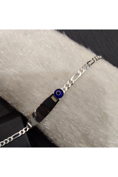 925 Ayar Gümüş Düz Nazar Boncuklu Bebek/Çocuk Bilekliği- İsim yazdırılabilir. 16cm -3mm - Resim 2