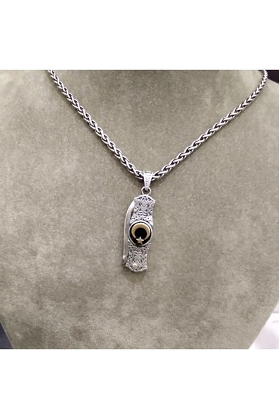 925 Ayar Gümüş Ay Yıldız Detaylı Kolye Ucu -Şık Tasarım (Zincirsiz) - Resim 3