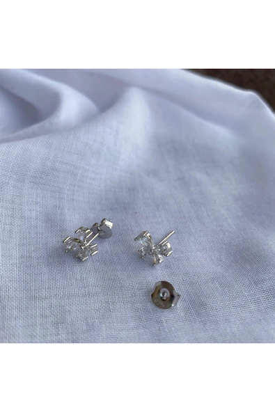 925 Ayar Gümüş Zirkon Taşlı Model Çocuk/Genç/Yetişkin Kadın Küpesi -Şık Tasarım - Resim 2