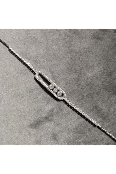 925 Ayar Gümüş Hareketli Zirkon Taş Detaylı Model Kadın Bileklik-Şık Tasarım ürün görseli 1