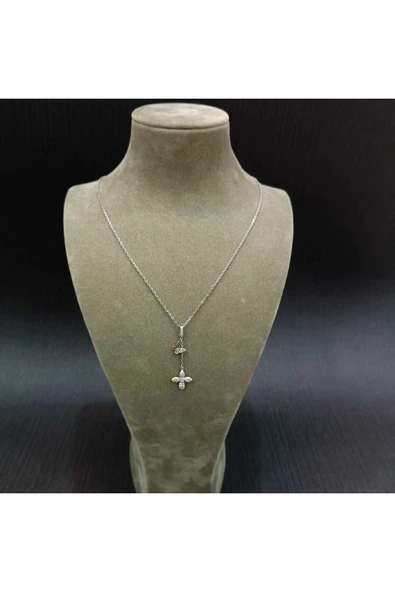 925 ayar gümüş çiçek model kelebek detaylı tasarımı harikası kolye - Resim 2