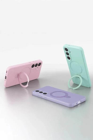 LitaeTrend Samsung Galaxy S24 FE Regal Magsafe Standlı Kapak - Çöl Titanyum - Resim 5