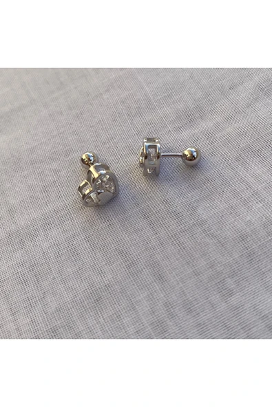 925 Ayar Gümüş Zirkon Taşlı Kalp Model Gümüş 1 adet Piercing (Tekli Ürün/1cm) - Resim 3