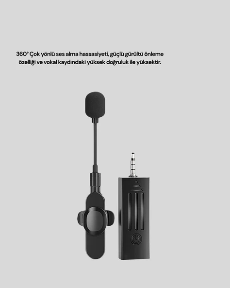 Bluetooth 5.2 Kablosuz Mikrofon – 360° Ses Algılama, Gürültü Engelleme, 4 Saat Çalışma - Resim 2