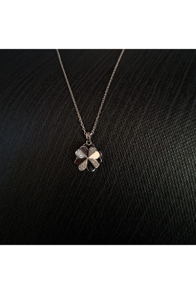 925 Ayar Gümüş Çiçek Yaprağı Detaylı Model Genç/Yetişkin Kadın Kolyesi - Şık Tasarım ürün görseli 1