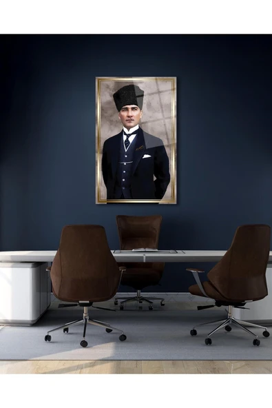 Atatürk Portre Cam Tablo Modern Ev Ofis Salon Hediyelik Büyük Tablo Duvar Dekoru - Resim 5