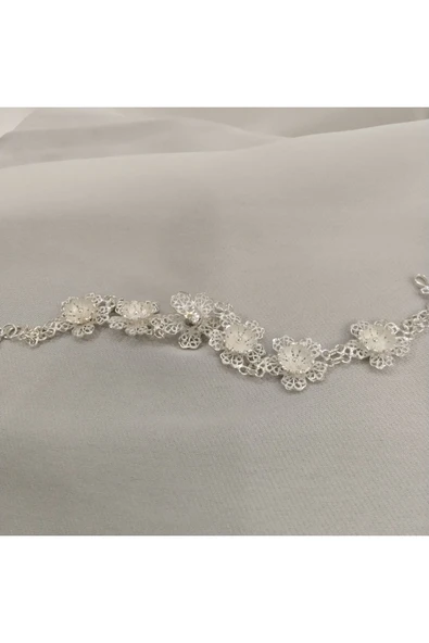 Gümüş Telkari Çiçek Model Bileklik - 925 Ayar-model4 - Resim 3