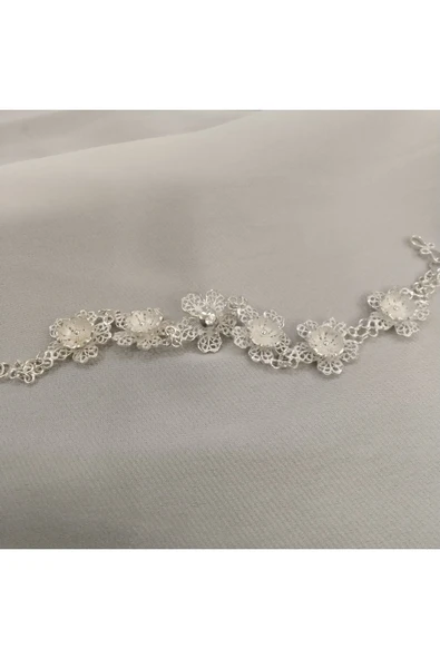 Gümüş Telkari Çiçek Model Bileklik - 925 Ayar-model4 - Resim 2