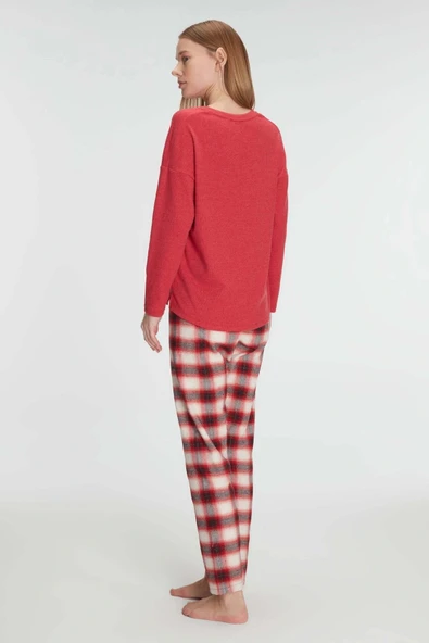 MDB MdbShop Pamuklu Kışlık Kare Desenli Uzun Kol Pijama Takımı - Resim 2