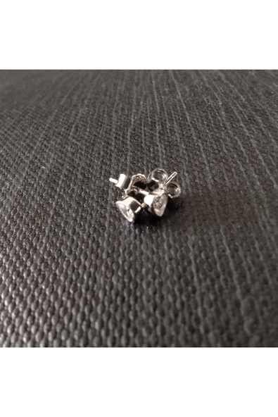 925 Ayar Gümüş Zirkon Taşlı Kalp Model Kadın/Genç/Çocuk Model Küpe- Beyaz Renk / 4mm - Resim 2