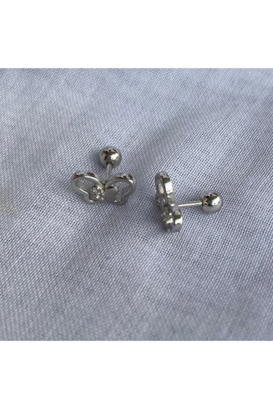 925 Ayar Gümüş Zirkon Taşlı Kelebek Model Gümüş 1 adet Piercing (Tekli Ürün/1cm) ürün görseli 1