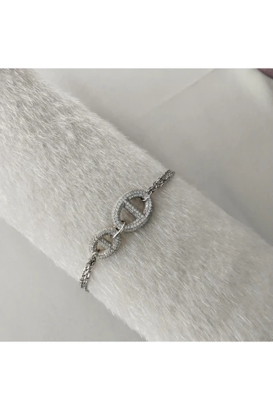 925 Ayar Birbirine Geçmiş Halka Detaylı Kadın Bileklik-Şık Tasarım - Resim 2