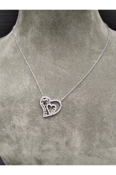 925 ayar gümüş kalp modelli taşlı kolye - Resim 3