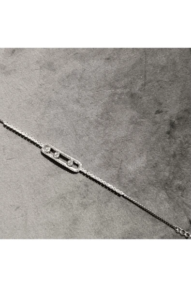 925 Ayar Gümüş Hareketli Zirkon Taş Detaylı Model Kadın Bileklik-Şık Tasarım - Resim 3