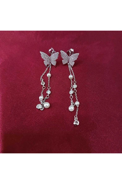 925 Ayar Sallanır Tasarımlı Kelebek Model Kadın Gümüş Küpe -Sade ve Şık ürün görseli 1