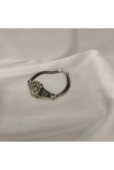 952 Ayar Gümüş Ay Yıldızlı Erkek Bileklik - Resim 2