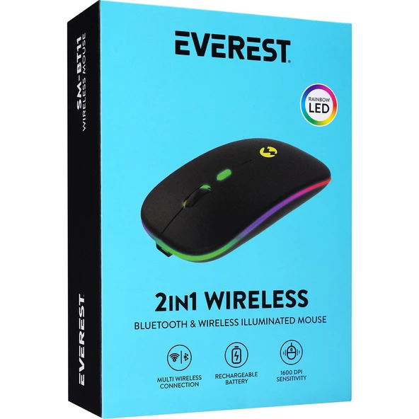 SM-BT11 Usb Siyah 2in1 Bluetooth ve 2.4GHz Şarj Edilebilir Kablosuz Mouse - Resim 9