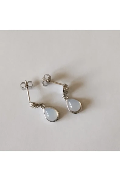 925 Ayar Gümüş Beyaz Mineli Damla Model Genç/Yetişkin Kadın Küpe -Şık Tasarım ürün görseli 1