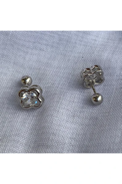 925 Ayar Gümüş Zirkon Taşlı Şans Yoncası Model Gümüş 1 adet Piercing (Tekli Ürün/7mm) ürün görseli 1