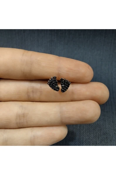 925 Ayar Gümüş Kadınlar İçin Özel Tasarım Küpe - Sade ve Şık - Siyah detaylı Model ürün görseli 1