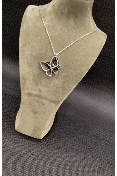 925 ayar gümüş kelebek modelli kolye - Resim 2