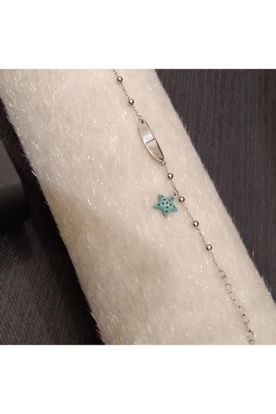 925 Ayar Gümüş Kırmızı Benekli Çocuk Bilekliği- İsim yazdırılabilir. 12 (+4) cm - 1mm - Resim 2