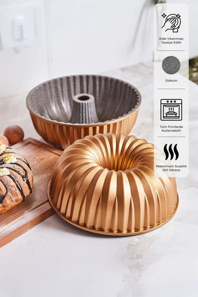 Griss Hardstone Döküm Kek Kalıbı Golden Pink 24 Cm ürün görseli