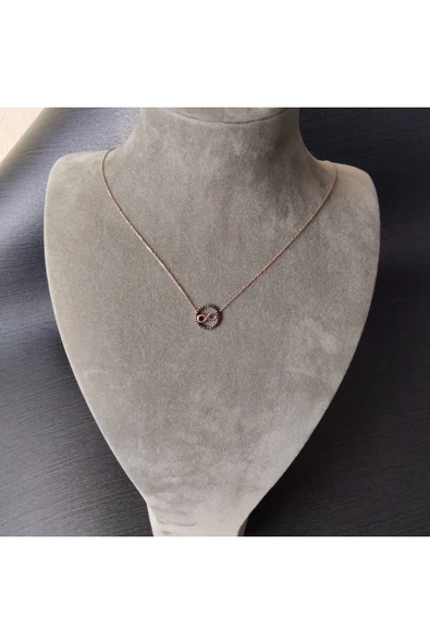 925 Ayar Gümüş Sonsuzluk Model Kadın Kolye- Rose Renk - Şık Tasarım - Resim 2