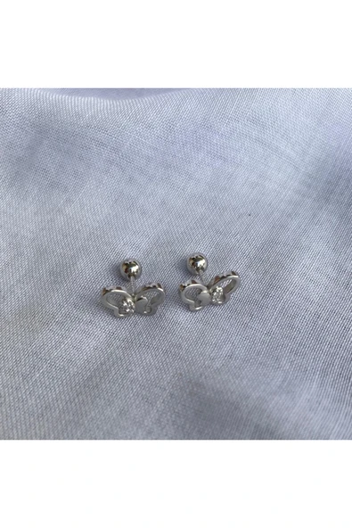 925 Ayar Gümüş Zirkon Taşlı Kelebek Model Gümüş 1 adet Piercing (Tekli Ürün/1cm) - Resim 2