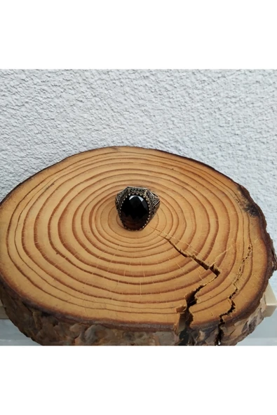 925 Ayar Gümüş Şık Tasarım Bordo Taş Detaylı Erkek Yüzük - Kenarları İşlemeli - Resim 2