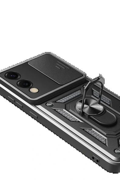 LitaeTrend Samsung Galaxy S25 Edge Pars Lens Yüzüklü Silikon - Siyah - Resim 4